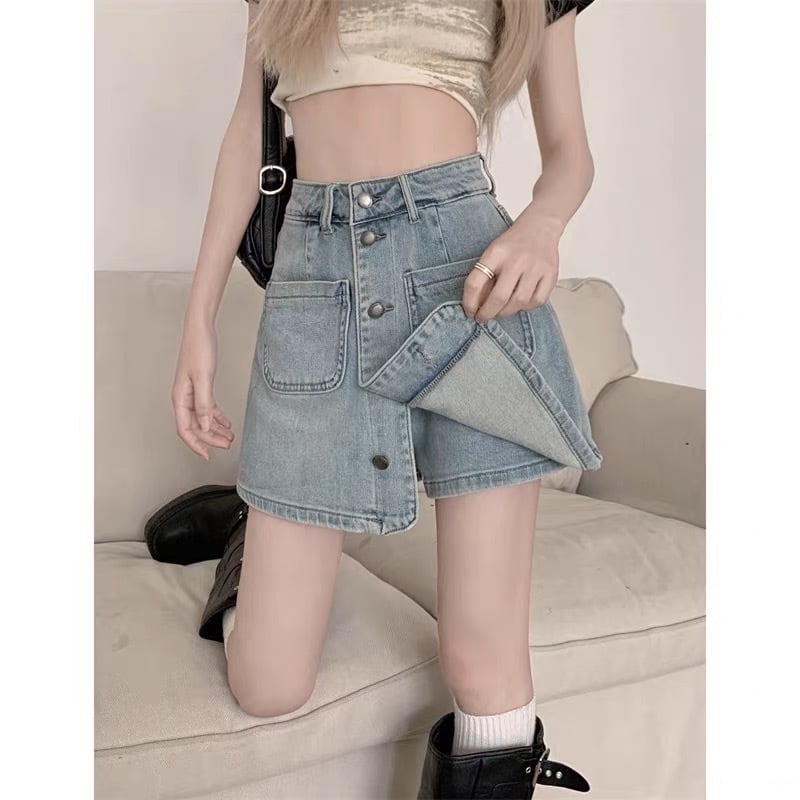 フロントボタン デニムミニ丈スカート G104CSK0030 | liberal style