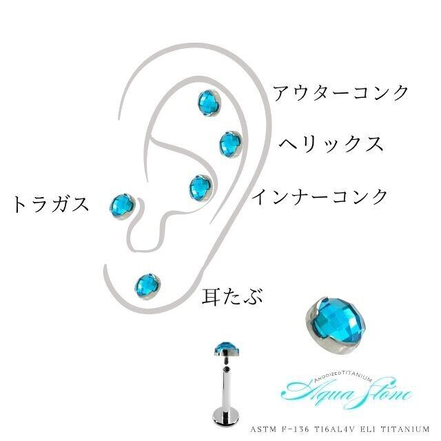 軟骨ピアス 18G 16G 14G スクエアカット アクアジルコニア インター