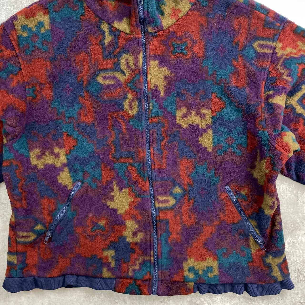 90年代 USA製 LANDS' END ランズエンド 総柄 フリースジャケット