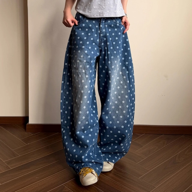 ヴィンテージライクドットパターンデニムパンツ 1col R02527