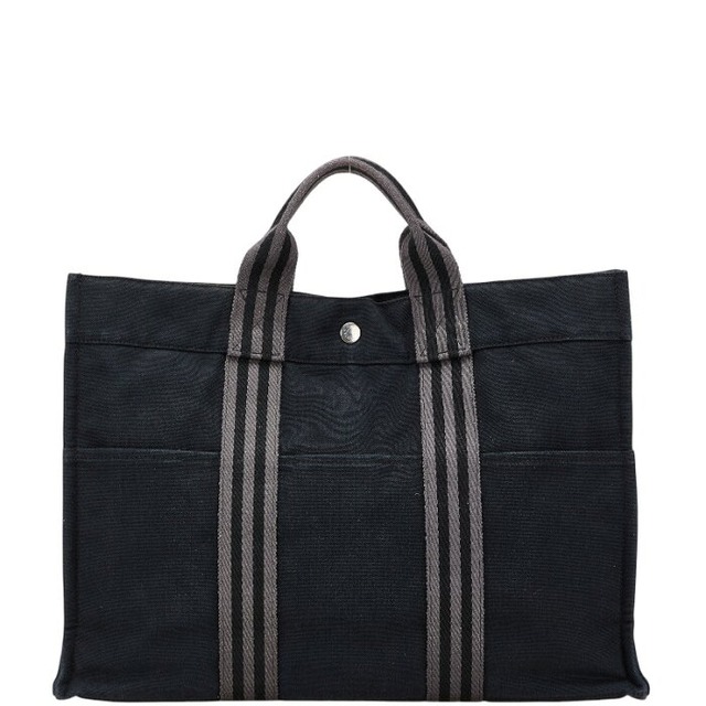 エルメス フールトゥMM トートバッグ ハンドバッグ ブラック グレー キャンバス レディース HERMES 【中古】