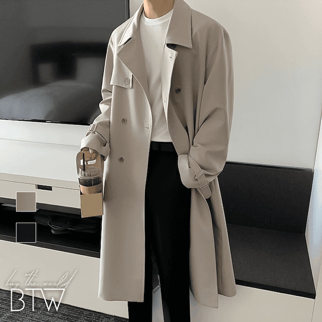 【韓国メンズファッション】コート 長袖 トレンチコート 無地 シンプル カジュアル  BW1663