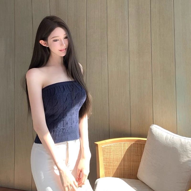 【tops】ニットチューブトップス Q7618