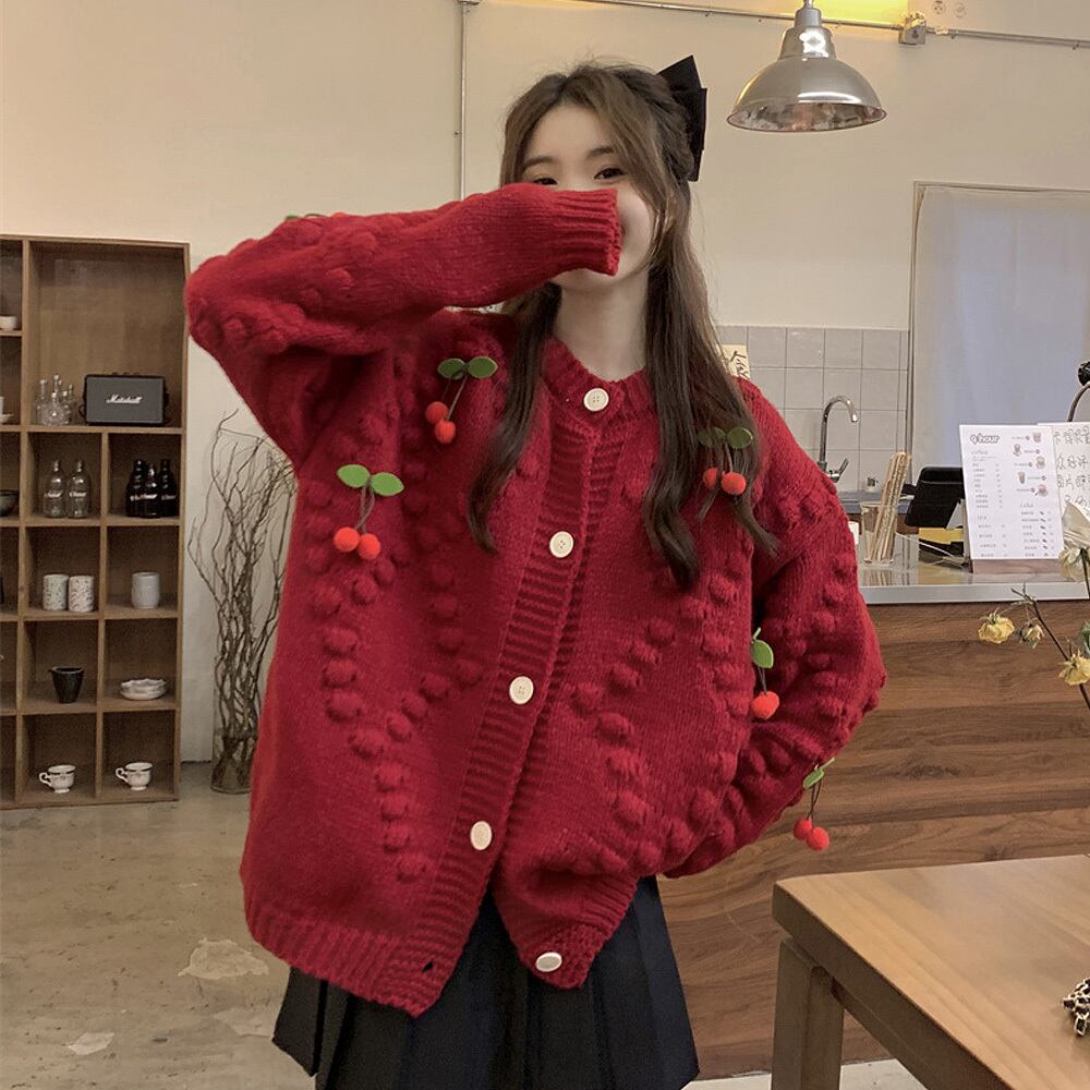 【美品】glamb 刺繍　カーディガン　サイズM チェリーレッド 美品】glamb 刺繍 カーディガン サイズM チェリーレッド