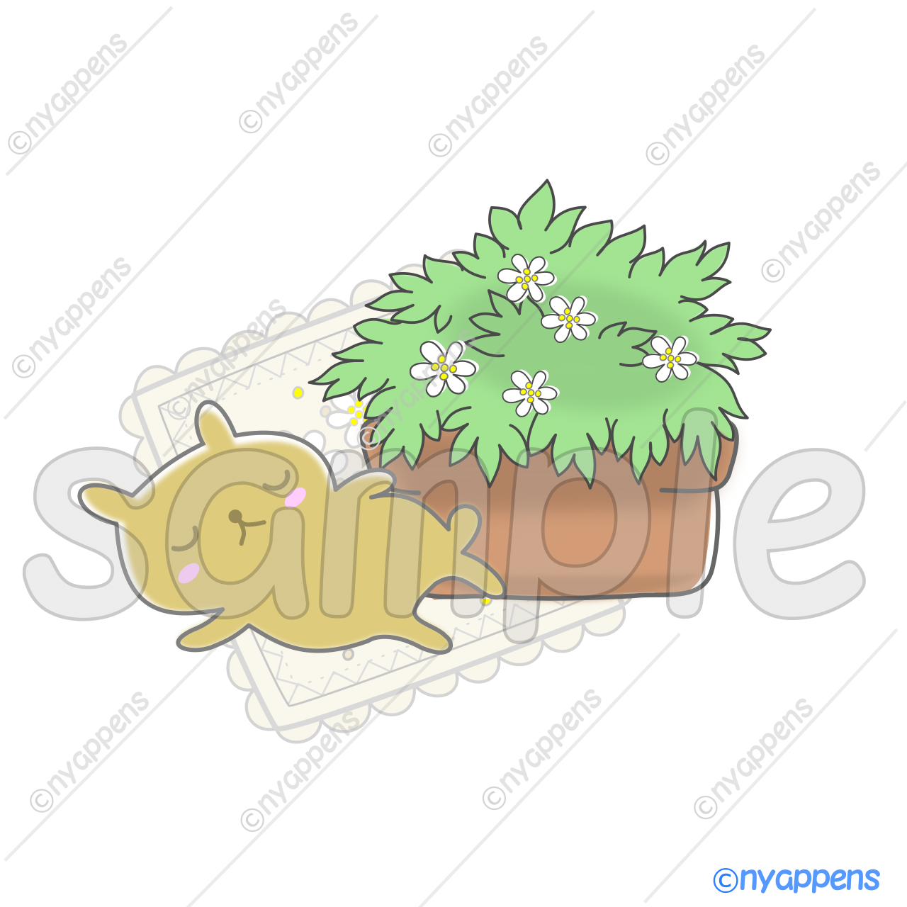 【商用利用OK】手書き風ナチュラル雑貨イラスト<くま&プランター>