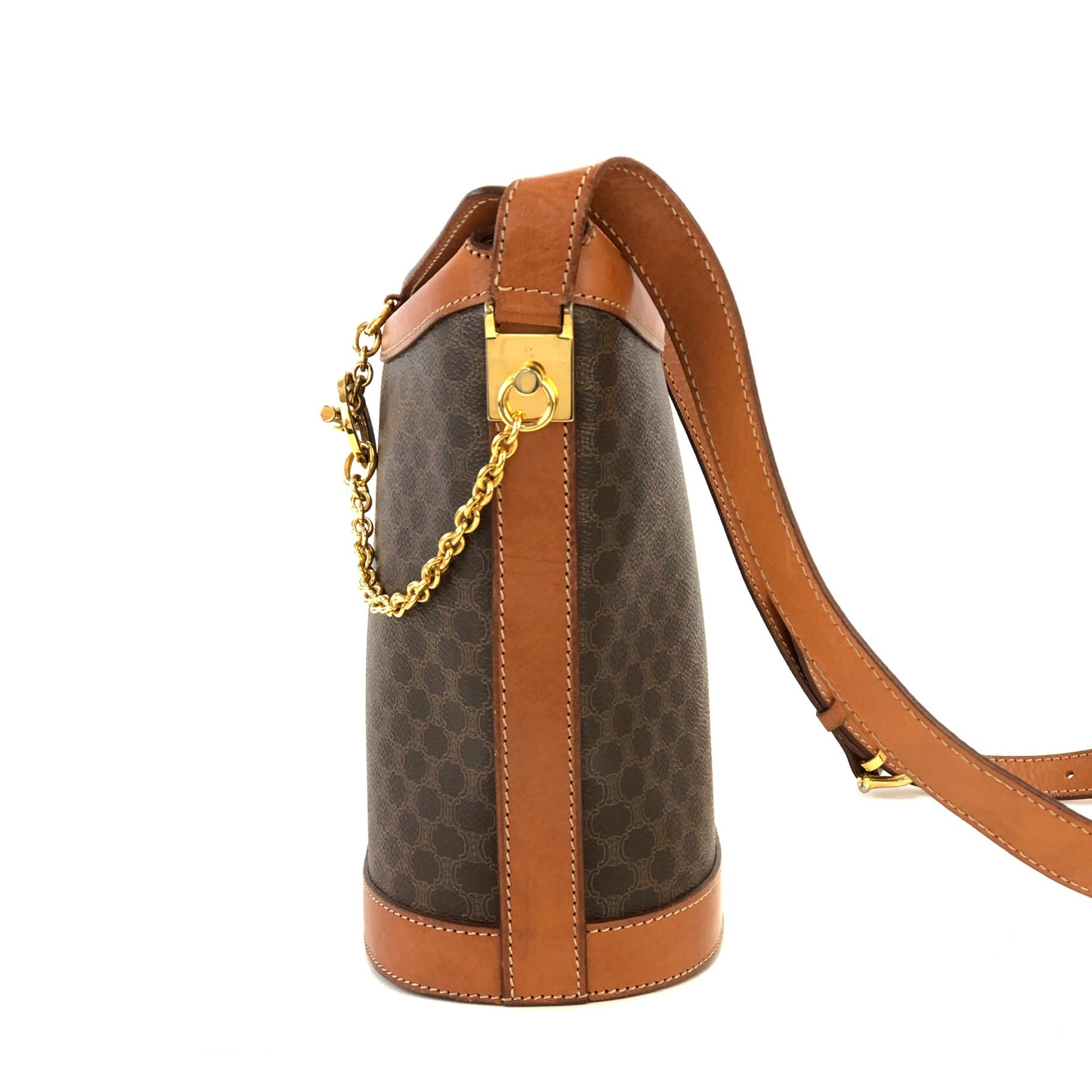 CELINE セリーヌ マカダム サークルロゴ PVC×レザー バケツ ショルダー