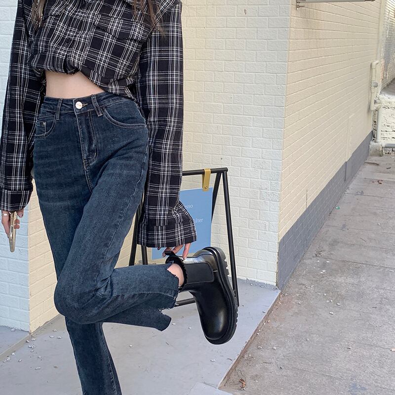 ハイウェストウェストジーンズ スプリングオータムスリムフィットパンツ レッド 春物 秋物 モンロー31084455483