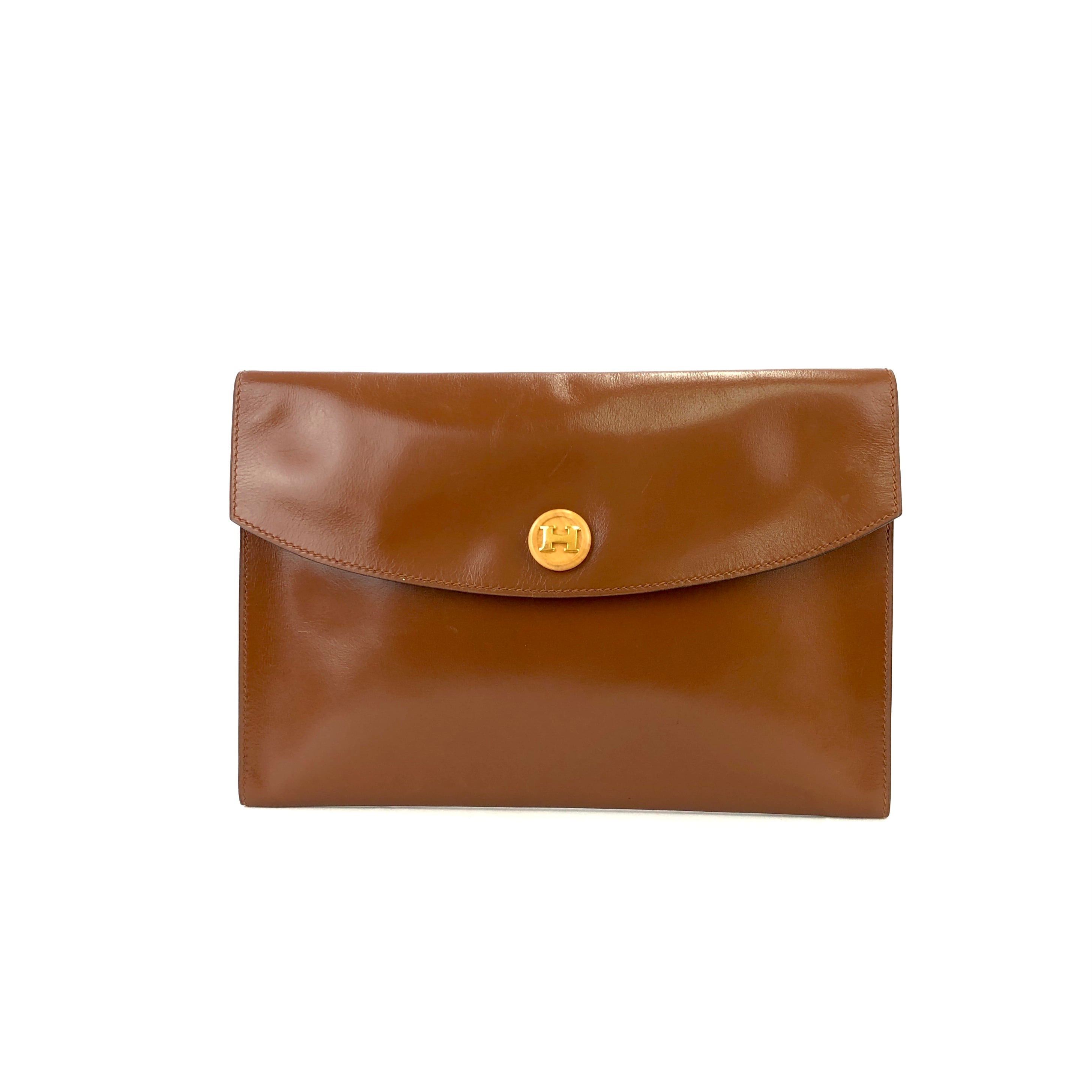 HERMES エルメス ロゴ ブッシュロック レザー ポシェット リオ クラッチバッグ ブラウン vintage ヴィンテージ オールド std6bk