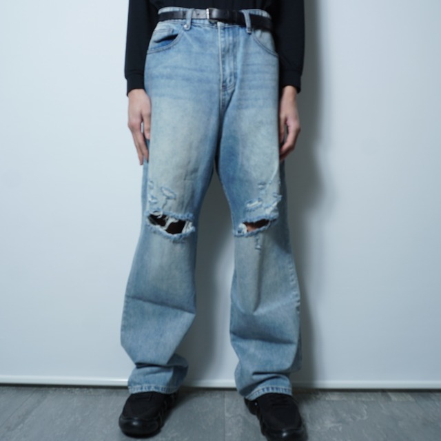 BASKETCASE】バスケットケース ダメージワイドデニム blue | ブランド 