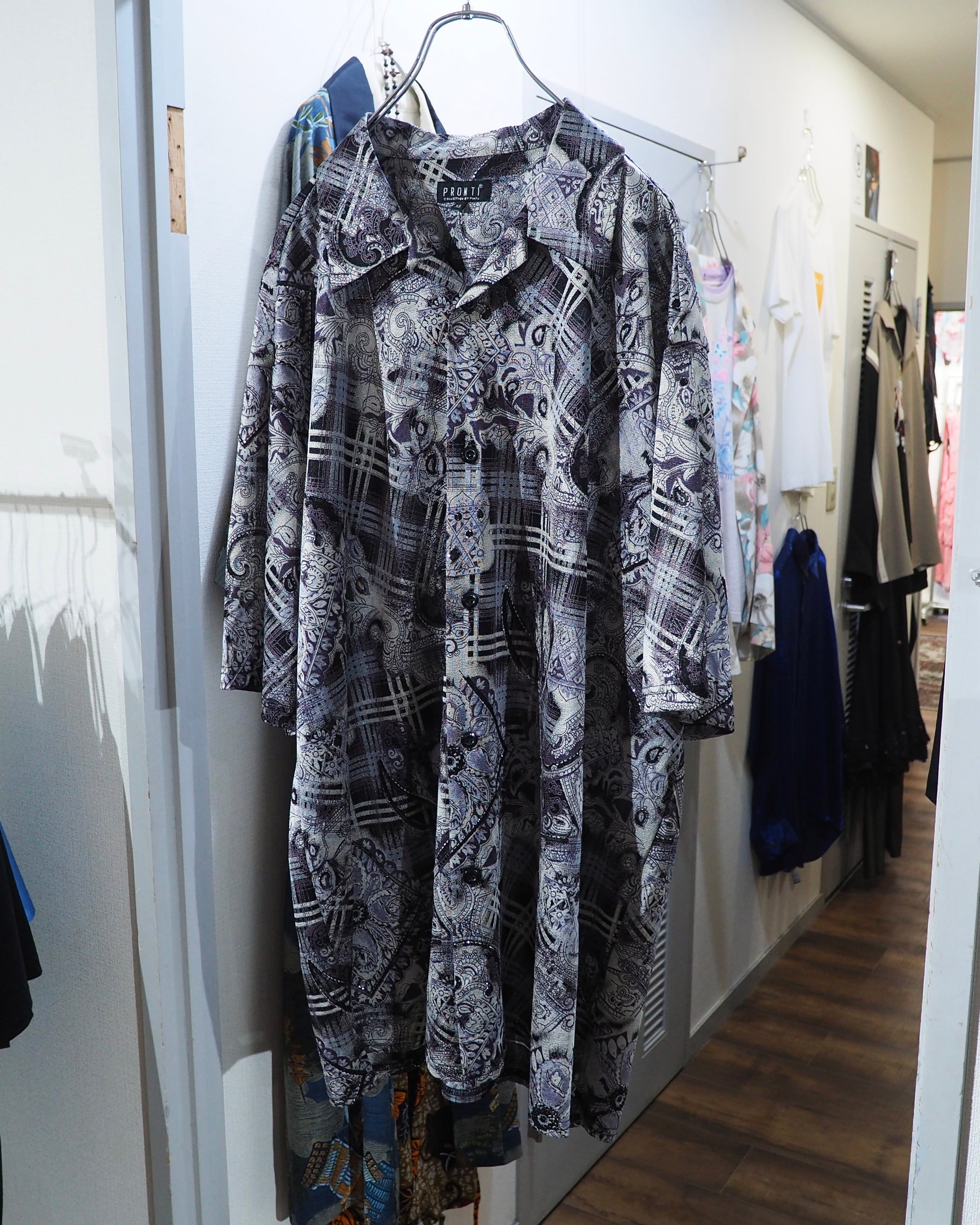 " PRONTI - Special " Luxury Mode pattern Drape loose SS open collar Shirt