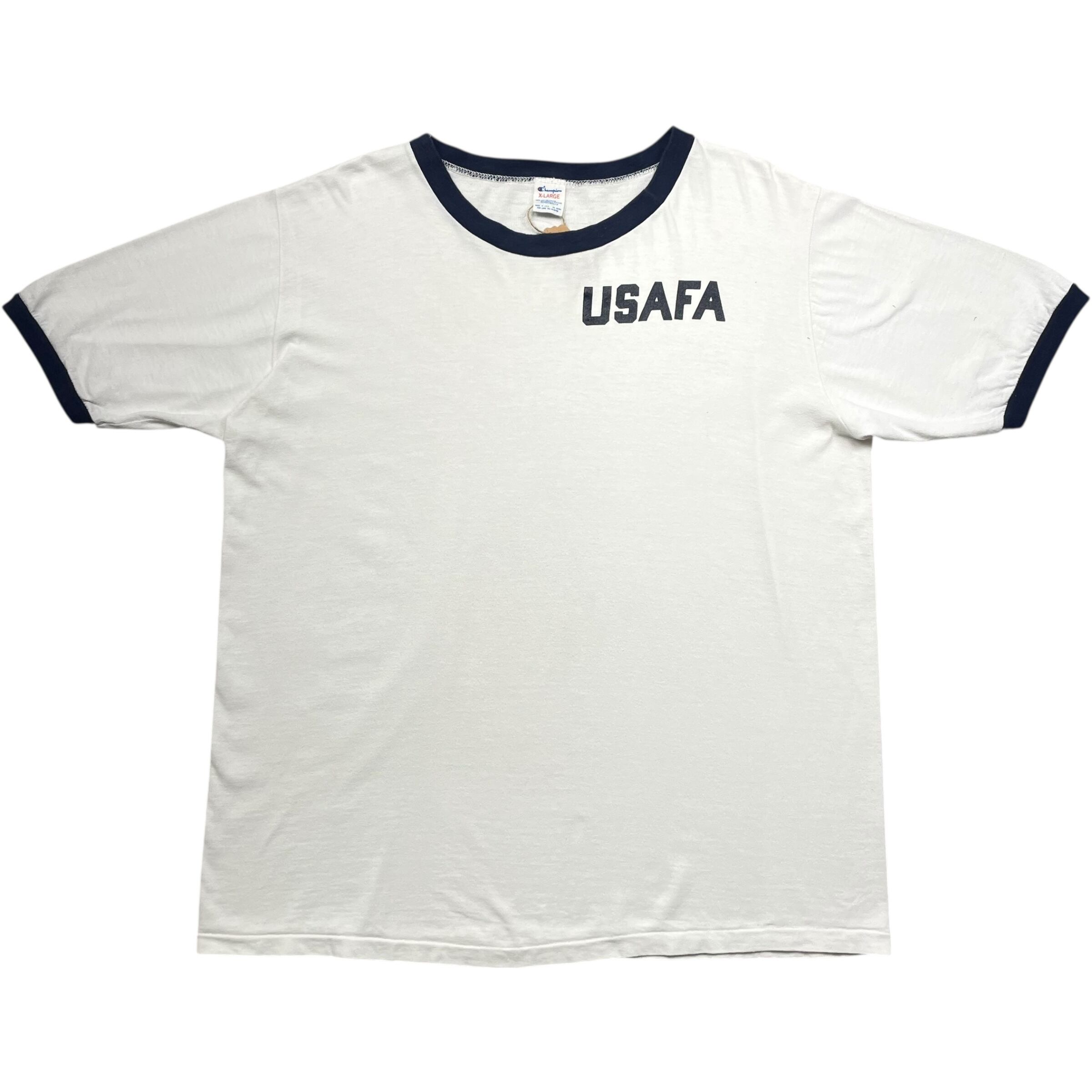 《XL》champion チャンピオン リンガーTシャツ USAFA アメリカ空軍士官学校 フロントプリント ホワイト USA製 80年代 vintage no.7845