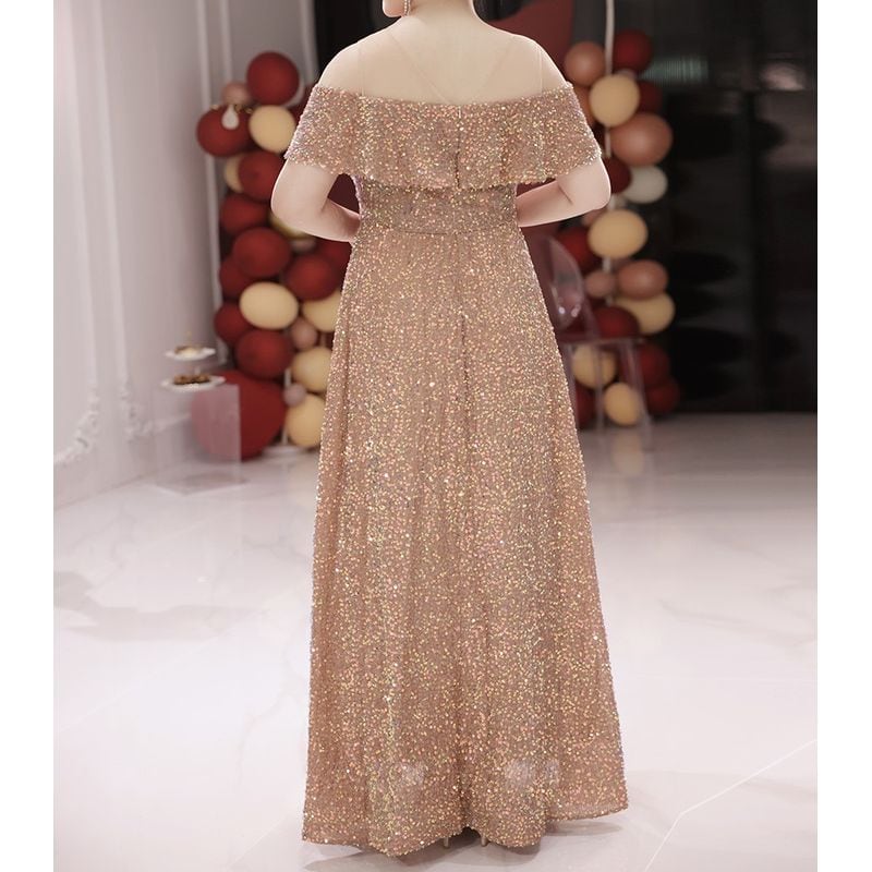 3XL〜7XL】スパンコールオフショルダードレス D1598 | 演奏会