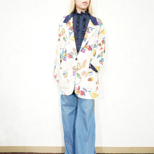 USA VINTAGE TINA BARRIE PATTERNED DESIGN OVER TAILORED JACKET/アメリカ古着柄デザインオーバーテーラードジャケット