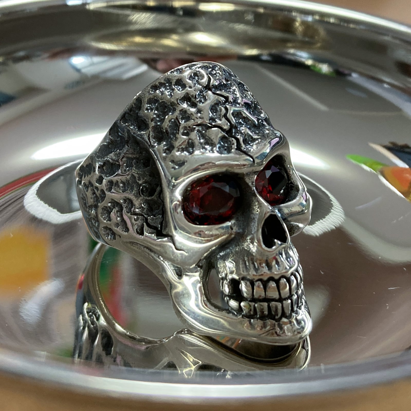 BU-BOON 刻印 / SV925|シルバー リング スカル レッドキューブジルコニア | シルバーアクセサリー専門店 Water Dragon BU-BOON 刻印 / SV925|シルバー リング スカル レッドキューブジルコニア | シルバーアクセサリー専門店 Water Dragon