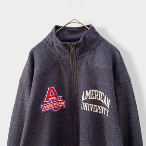 【TRIBLEND SWEATS】カレッジ アメリカン大学 カレッジロゴ AMERICAN UNIVERSITY ハーフジップ スウェット プルオーバー 刺繍ロゴ MEDIUM US古着