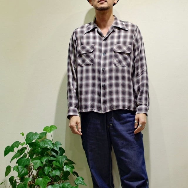 1940s ”SPORTWEAR” Shadow Check Rayon Shirt / Ombre 40年代 オンブレ ...