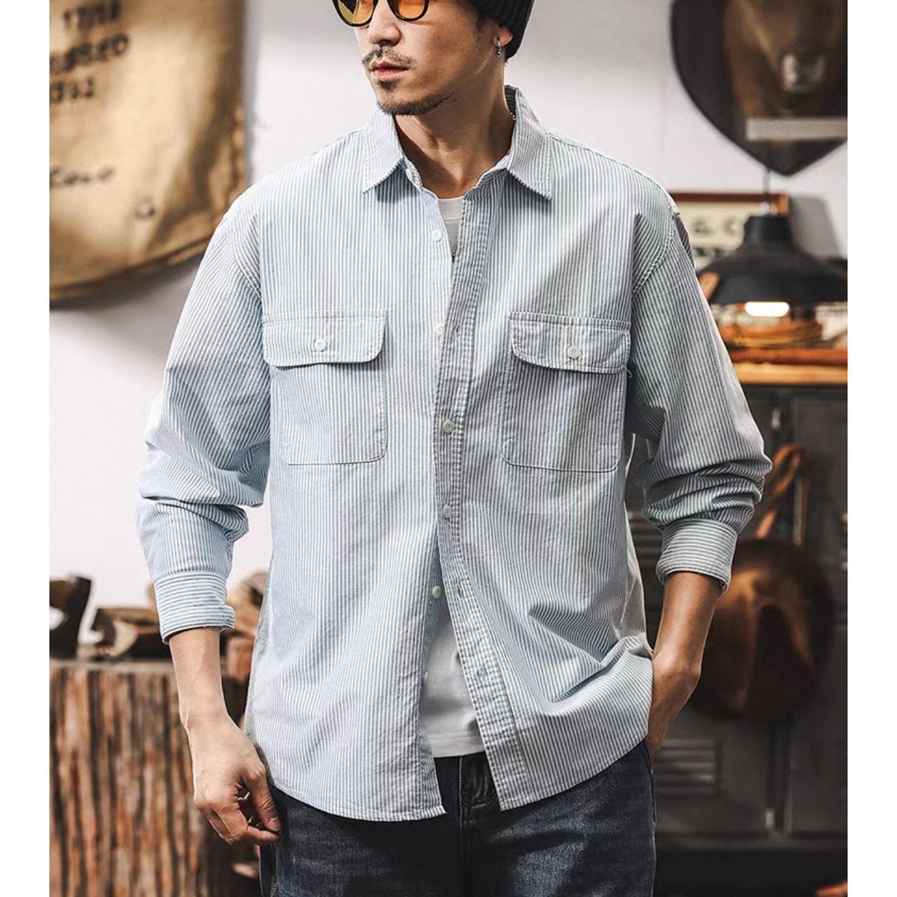 Urban pinstripe double pocket shirt 1258 - 2
