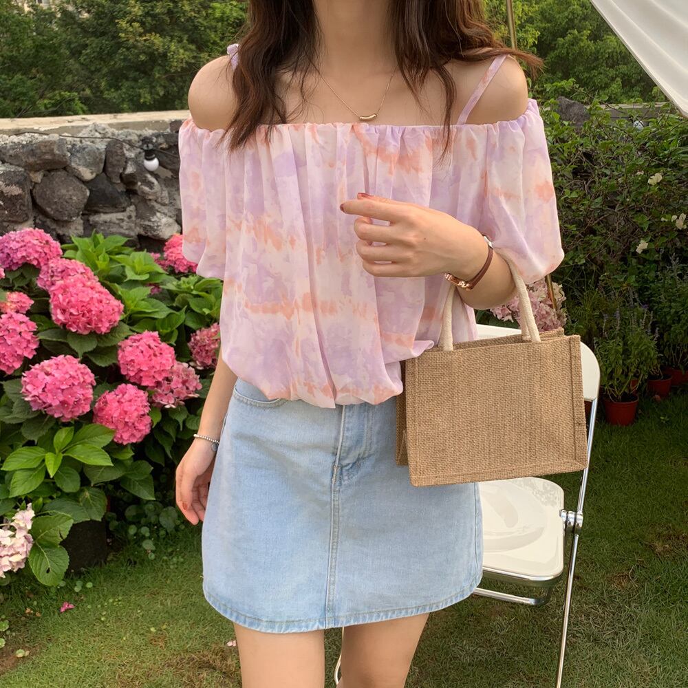 サマースタンダードストラップレスニットトップス レトロ 夏物 ドラファッションホール69507018231