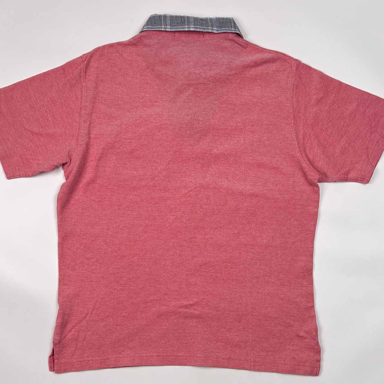 90s CHAPS チャップス 切替 チェック 鹿の子 半袖 ポロシャツ L/レッド系 メンズ ビンテージ 日登美