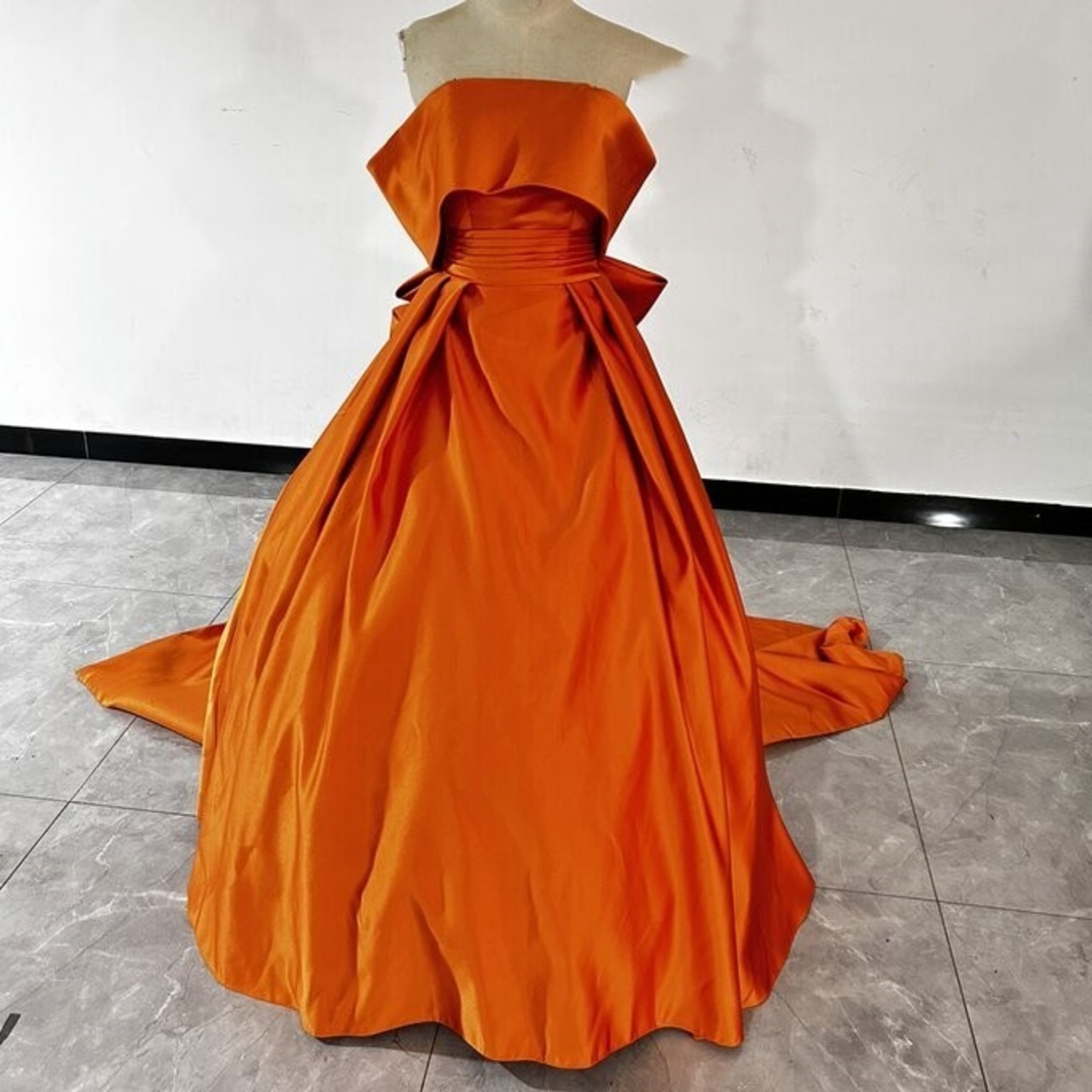 上品！テラコッタカラードレス 取り外しオフショルダー+リボン ベア  