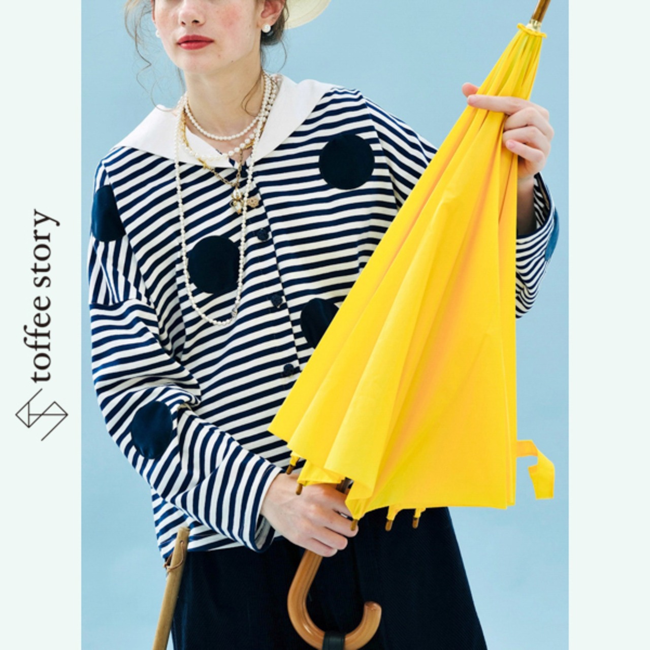 マリンに遊ぶボーダーとドットのセーラートップス 《i0784》