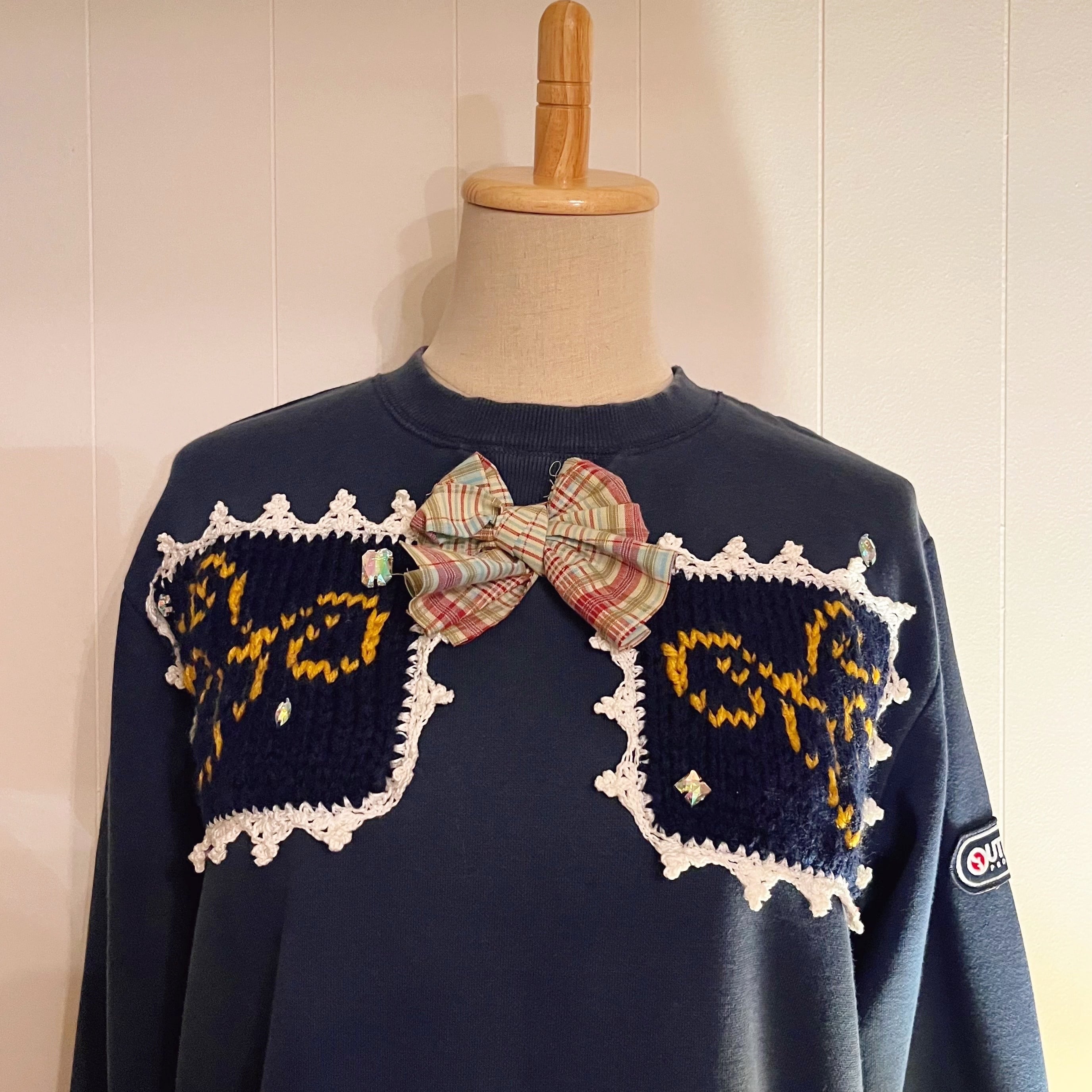 remake / side street light ribbon navy sweat