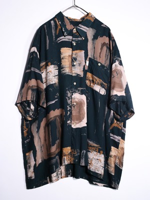 multi square art pattern oversize s/s shirt