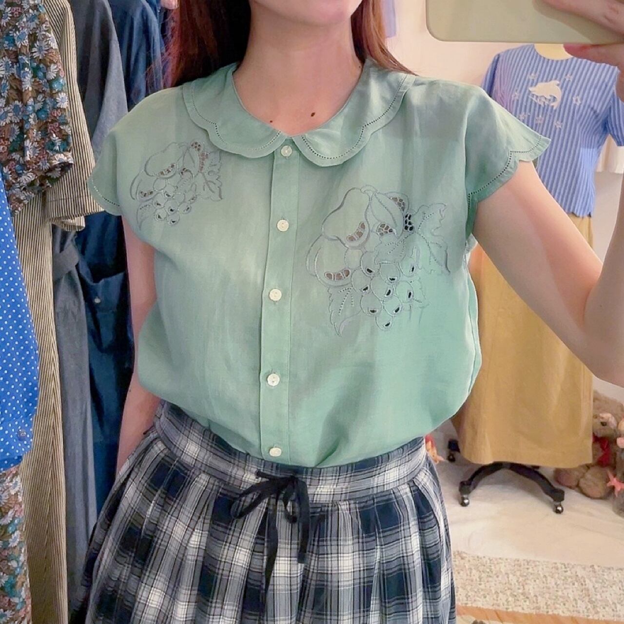 fruits embroidery scallop blouse