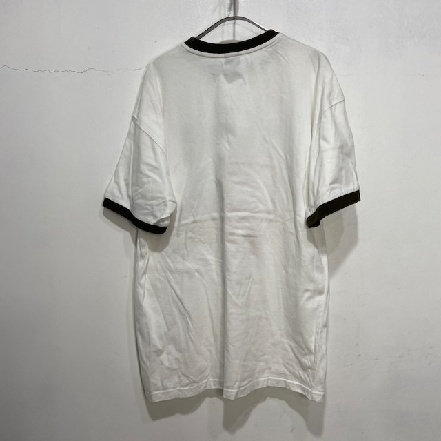 90s マリテフランソワジルボー　プリントロゴ刺繍リンガーTシャツ　白　L