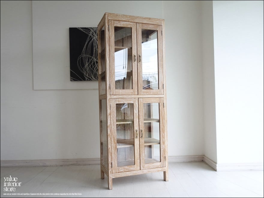 チークオープンキャビネットWW 食器棚 コレクションケース 飾り棚 シンプル 収納 無垢材家具 シャビー 世界三大銘木 送料無料 H160cm 【 限定1台 】