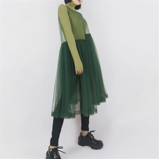 【Tea Tree】アシンメトリーシアーメッシュワンピース　2color　10392