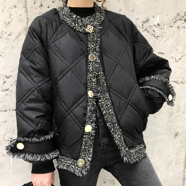 全2色 レディース アウター ダウンジャケット ツイードデザイ ン