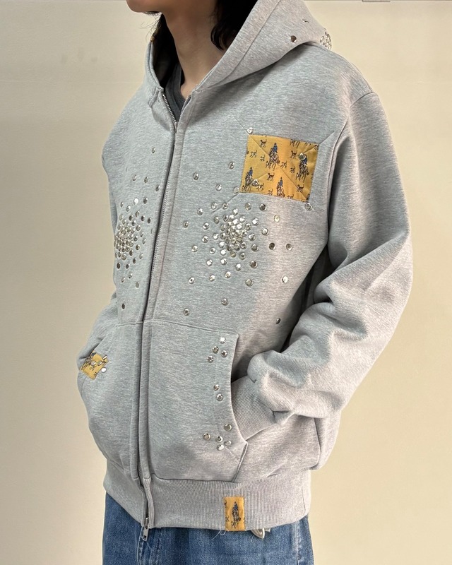 【Hannah Creak】Studded Hoodie Double Zip Grey