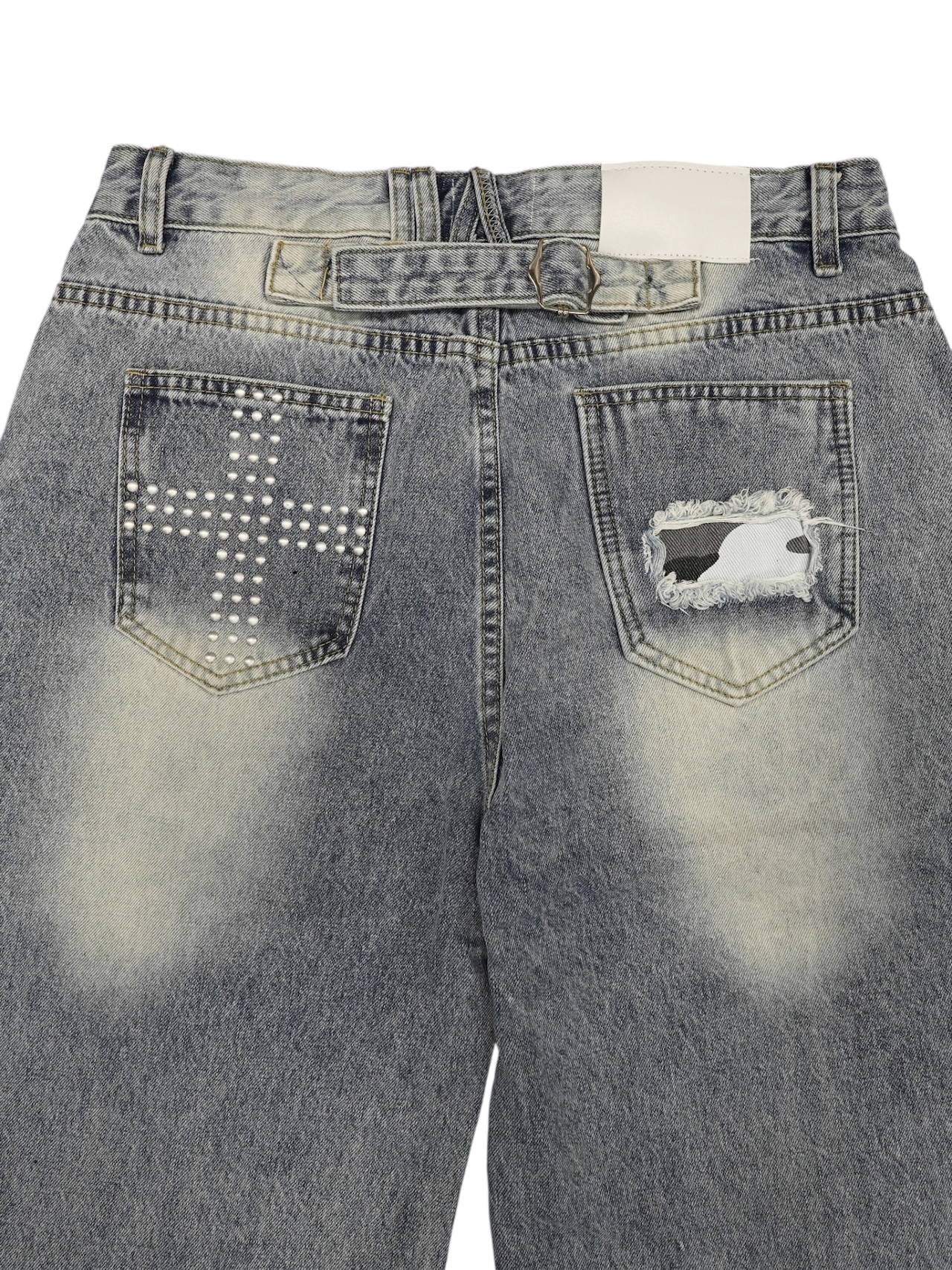【PLANET STUDIO】Cross Studded Baggy Denim Pants