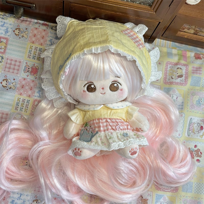 20cm ぬいぐるみ用 ウィッグ 巻き髪 ロングヘア ピンク 頭囲33〜36cm