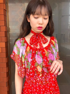 red ruffle Flower onepiece