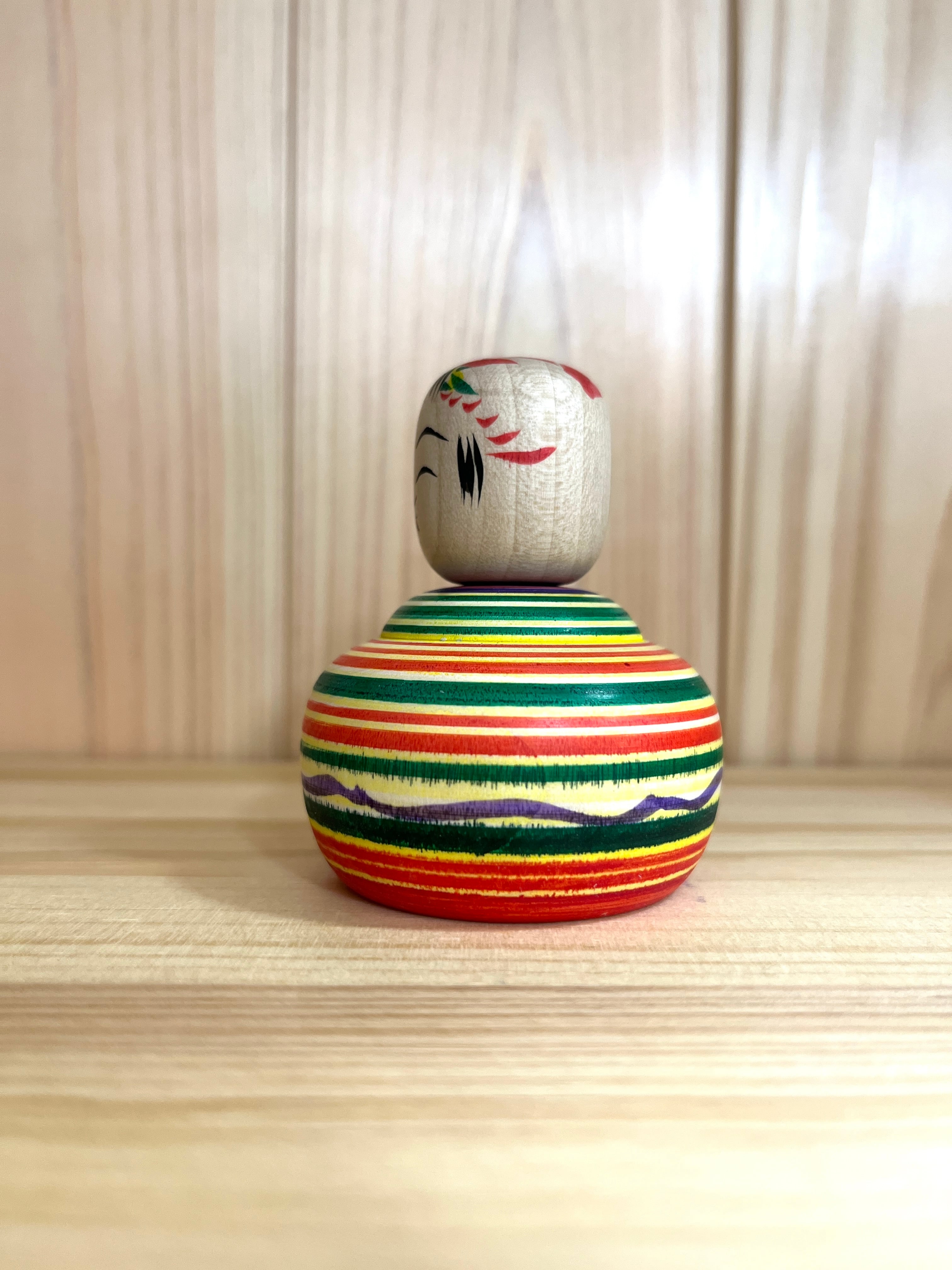 佐藤英裕工人：遠刈田系】えじこ こけし ろくろ線模様①：2.5寸 7.5cm