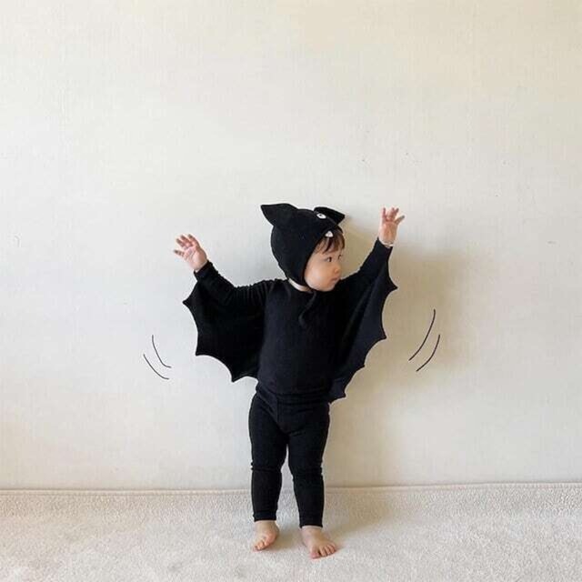 【66-100】ハロウィン　こうもりロンパース/セットアップ C0834