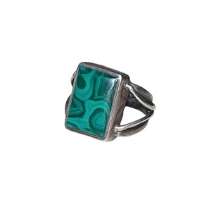 vintage heavy gauge silver malachite ring