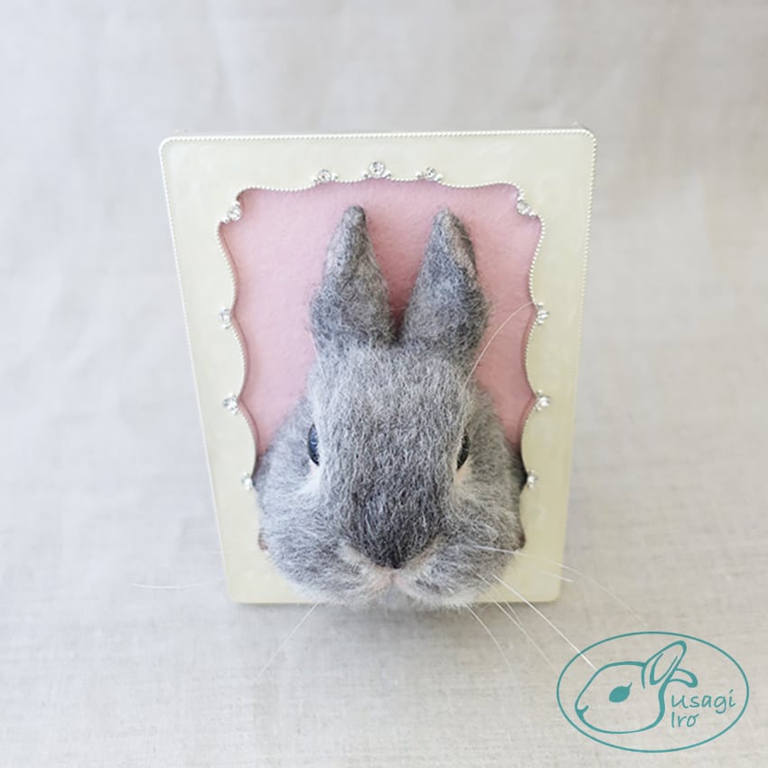 おひげさして】植毛タイプ 羊毛フェルト うさぎ（Rネザー/グレイ