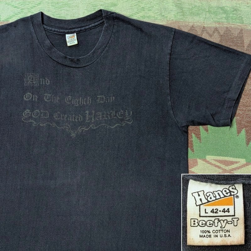 70's Hanes ハーレーダヴィッドソン エンジン 両面プリント表記（L） 70s HARLEY-DAVIDSON God Print T-Shirt (L) Hanes Beefy-T | Wonder