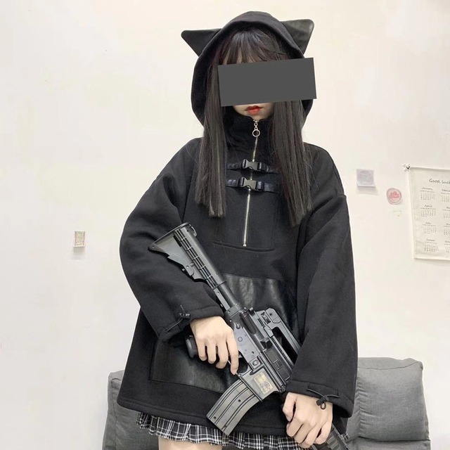 サブカル系 猫耳 フーディ CRAZYGIRL ストリート系 PUレザー