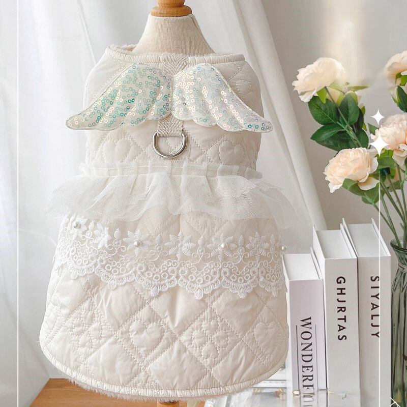 天使の羽付ピュアホワイトのドレス 犬服 00560