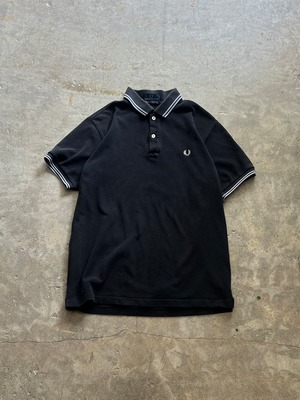 FRED PERRY 半袖ポロシャツ ツインティップ ロゴ刺繍 L 黒