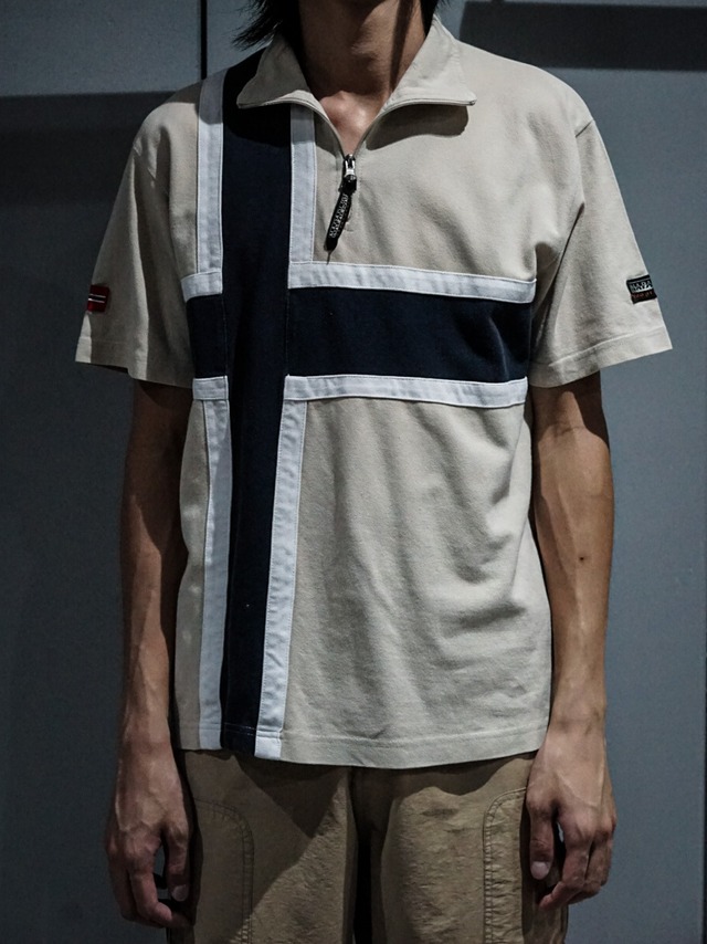 【add (C) vintage】"NAPAPIJRI" Cross Pattern Design S/S Half Zip Shirt