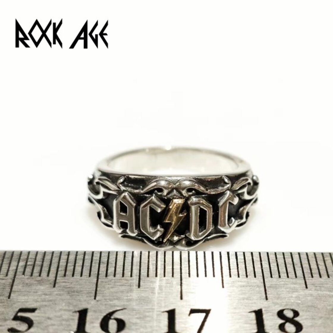 ロックエイジオリジナルシルバーウェアブランド S925 AC DC ハードロックバンド AC/DC ゴールドライトニングリング | Pay ID