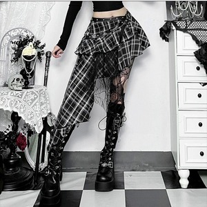 Asymmetrical check skirt r0044