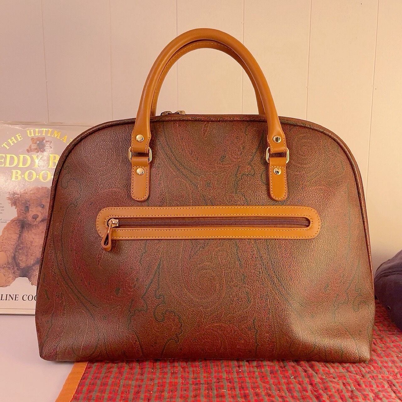 dark red paisley boston bag