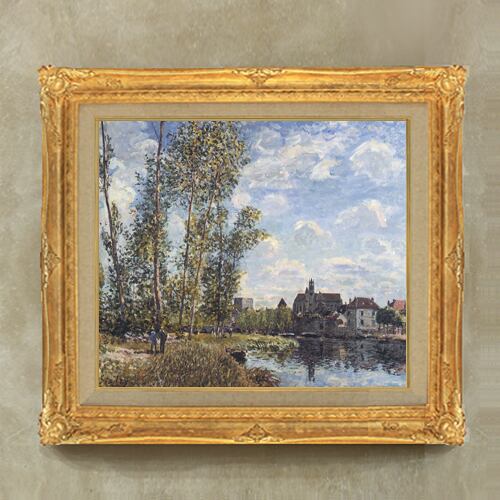 直筆仕上げ油絵【シスレー】5月、午後の川岸 F10 絵画 アート インテリア 風景画