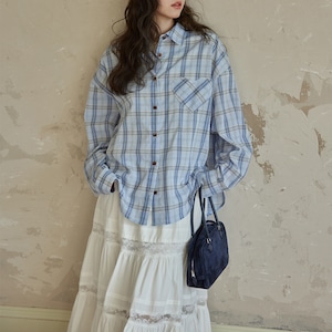 blue checkered long sleeved shirt